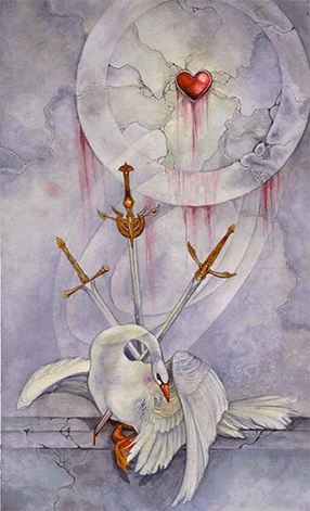 Three of Swords. Mirage Valley Tarot by Barbara Moore