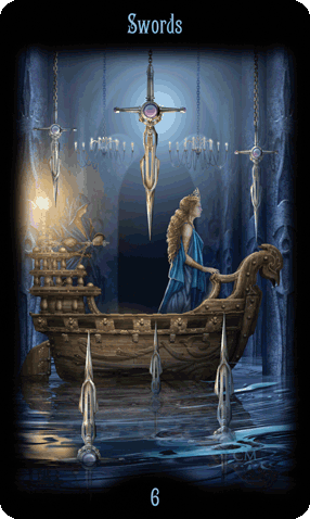 Six of Swords.  Legacy of the Divine Tarot by Ciro Marchetti