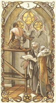 Three of Pentacles. Tarot by Alphonse Mucha