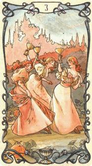 Three of Cups. Tarot by Alphonse Mucha