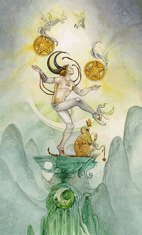 Two of Pentacles. Mirage Valley Tarot by Barbara Moore