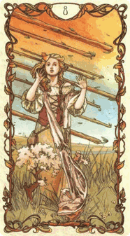 Eight of Wands. Tarot by Alphonse Mucha