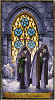 Five of Pentacles. Wizards Tarot by Corrine Kenner