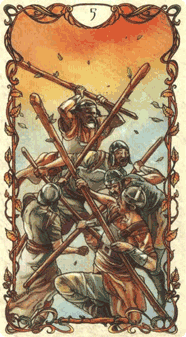Five of Wands. Tarot by Alphonse Mucha