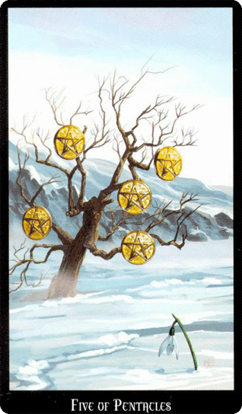 Five of Pentacles. Witchcraft Tarot by Ellen Dugan