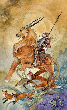Knight of Wands. Mirage Valley Tarot by Barbara Moore