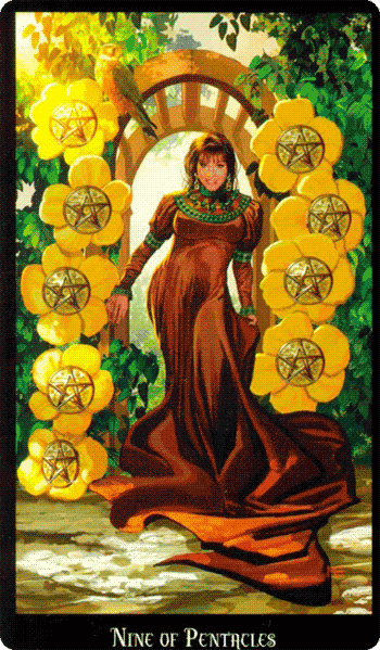 Nine of Pentacles. Witchcraft Tarot by Ellen Dugan