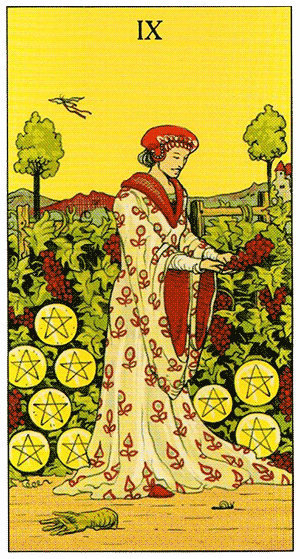 Nine of Pentacles. Tarot of Consequences by Corrine Kenner, Pietro Alligo