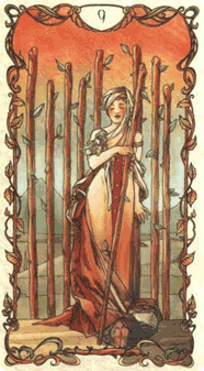 Nine of Wands. Tarot by Alphonse Mucha
