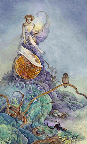 Ten of Pentacles.  Mirage Valley Tarot by Barbara Moore