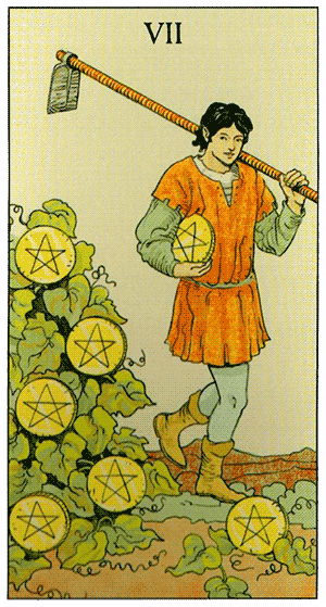 Seven of Pentacles. Tarot of Consequences by Corrine Kenner, Pietro Alligo