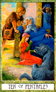 Ten of Pentacles. The Druid Craft Tarot Deck by Philip and Stephanie Carr-Gomm 