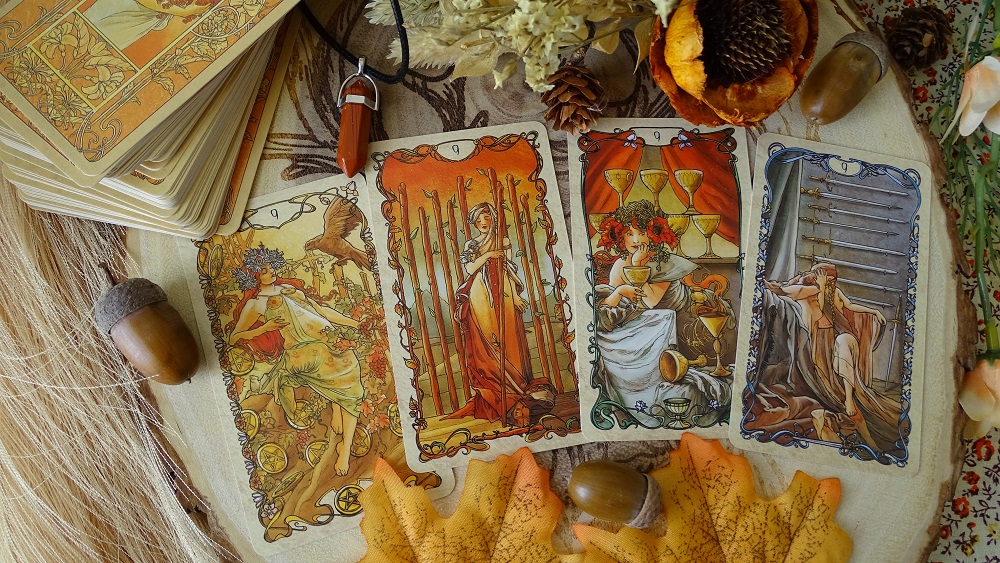 Nine Cards in Tarot. Tarot Mucha Deck